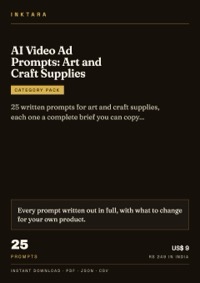 Cover of AI Video Ad Prompts: Art and Craft Supplies